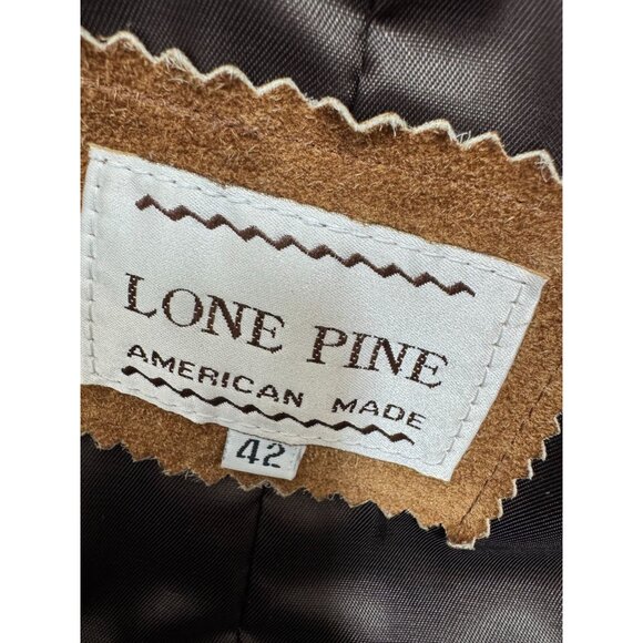 Vintage Lone Pine Leather Suede Long Coat Mens Size 42 Western Front Snap Camel - Picture 4 of 16